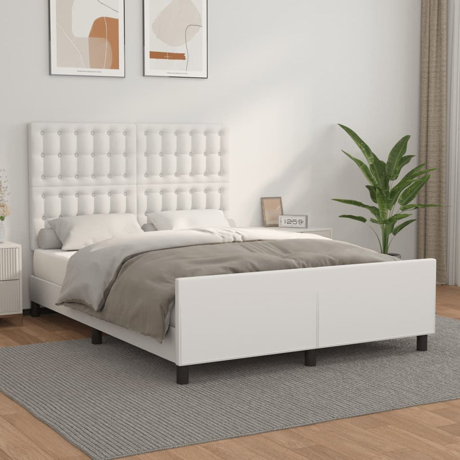 Bedframe Met Hoofdbord Kunstleer Wit 140 x 190 cm Knopen