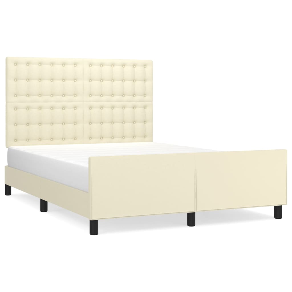 Bedframe Met Hoofdbord Kunstleer Crèmekleurig 140X190 Cm 140 x 190 cm Knopen