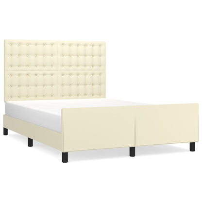 Bedframe Met Hoofdbord Kunstleer Crèmekleurig 140X190 Cm 140 x 190 cm Knopen