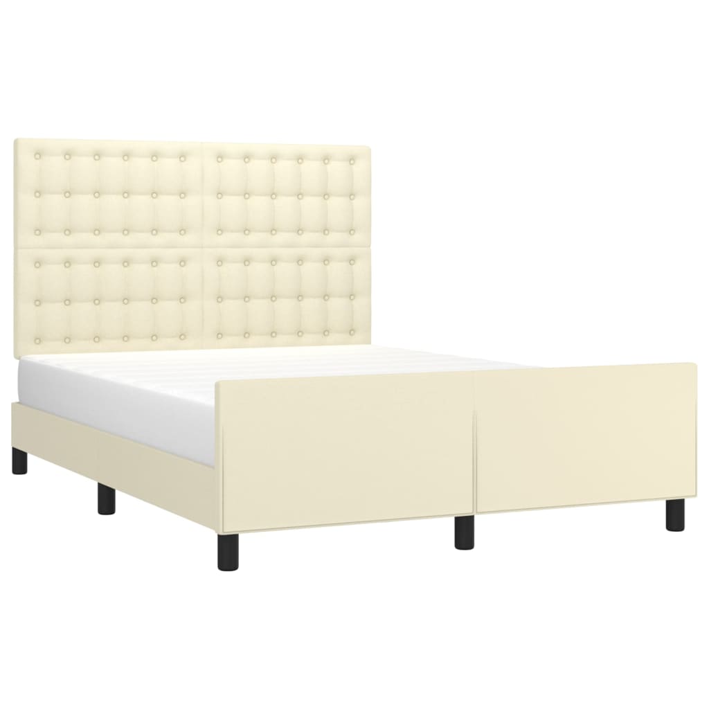 Bedframe Met Hoofdbord Kunstleer Crèmekleurig 140X190 Cm 140 x 190 cm Knopen