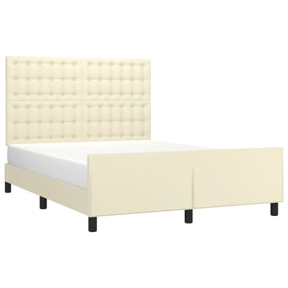 Bedframe Met Hoofdbord Kunstleer Crèmekleurig 140X190 Cm 140 x 190 cm Knopen