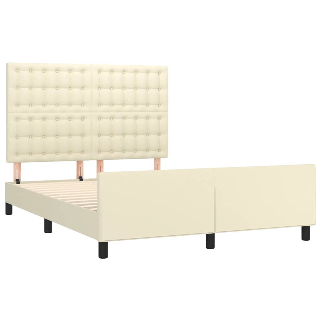 Bedframe Met Hoofdbord Kunstleer Crèmekleurig 140X190 Cm 140 x 190 cm Knopen