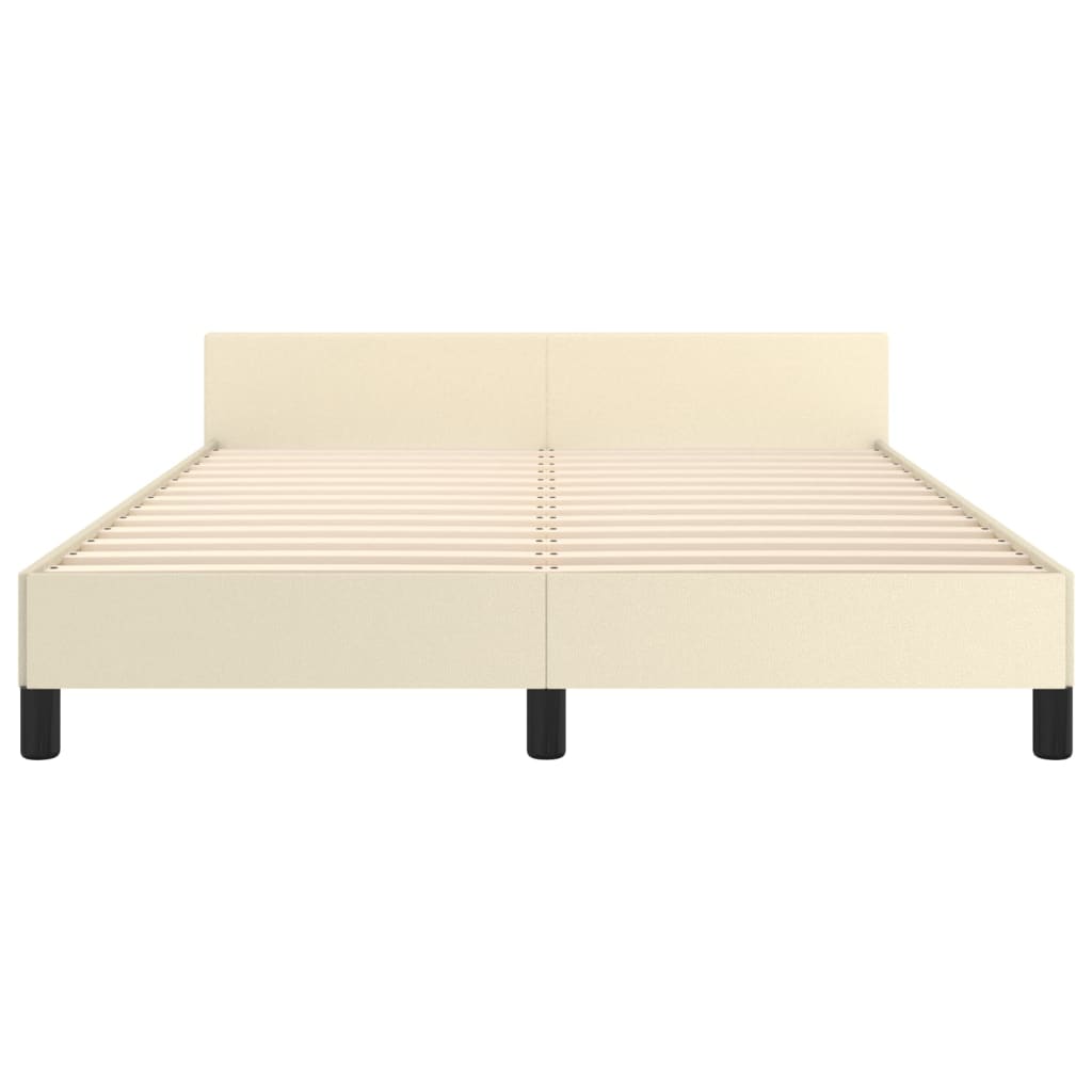 Bedframe Met Hoofdbord Kunstleer Crèmekleurig 140X190 Cm 140 x 190 cm Knopen