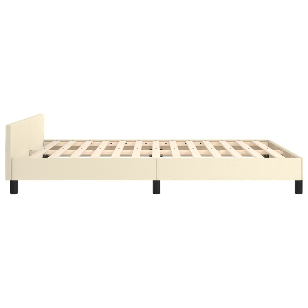 Bedframe Met Hoofdbord Kunstleer Crèmekleurig 140X190 Cm 140 x 190 cm Knopen