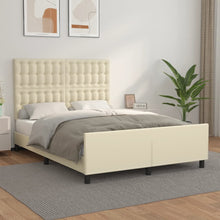 Bedframe Met Hoofdbord Kunstleer Crèmekleurig 140X190 Cm 140 x 190 cm Knopen