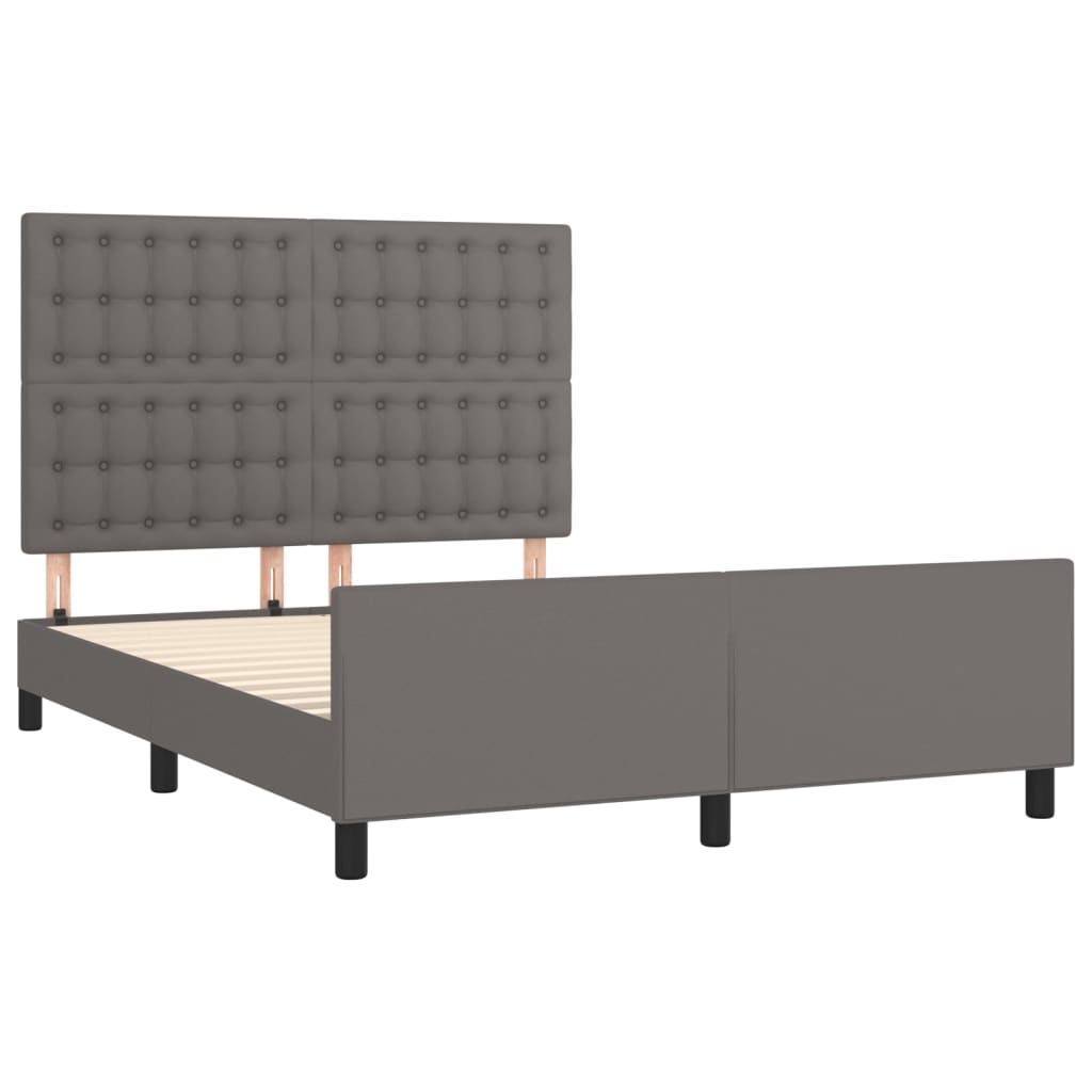 Bedframe Met Hoofdbord Kunstleer Grijs 140 x 190 cm Knopen