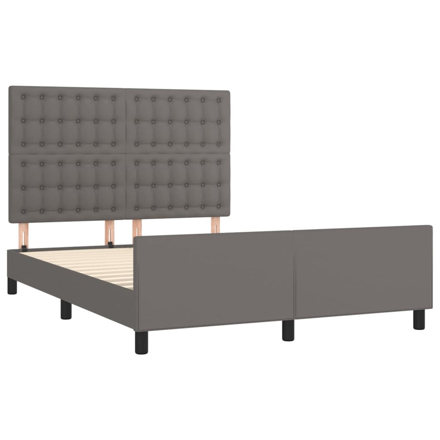 Bedframe Met Hoofdbord Kunstleer Grijs 140 x 190 cm Knopen