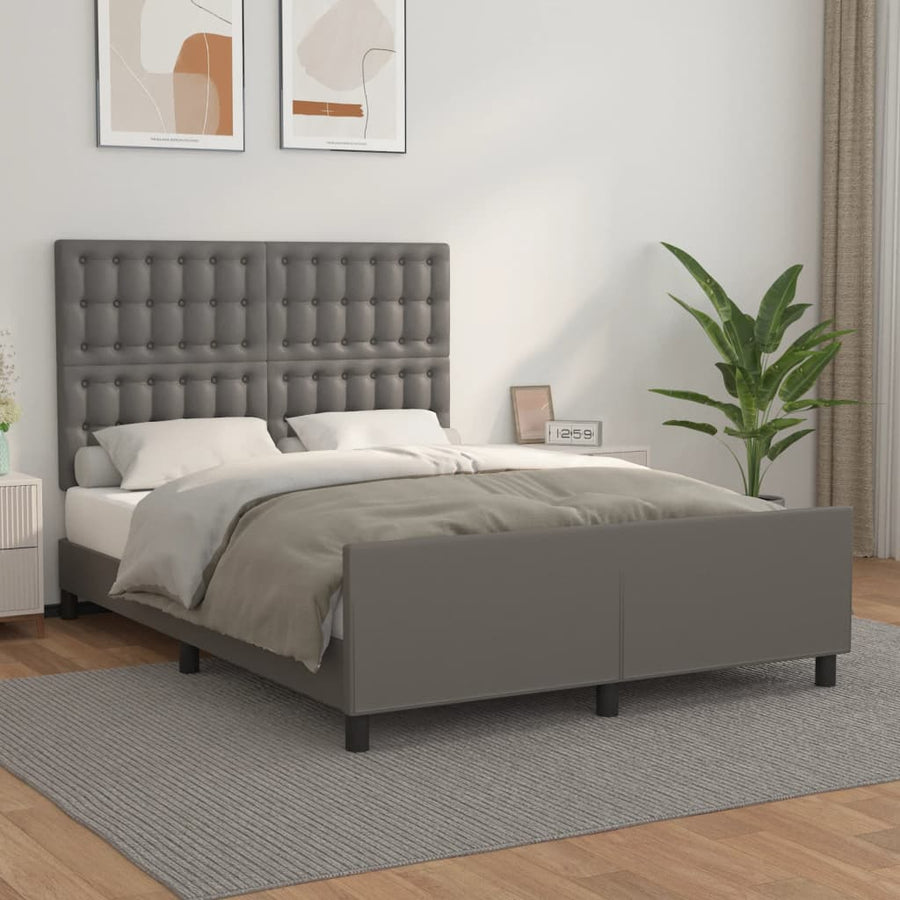 Bedframe Met Hoofdbord Kunstleer Grijs 140 x 190 cm Knopen