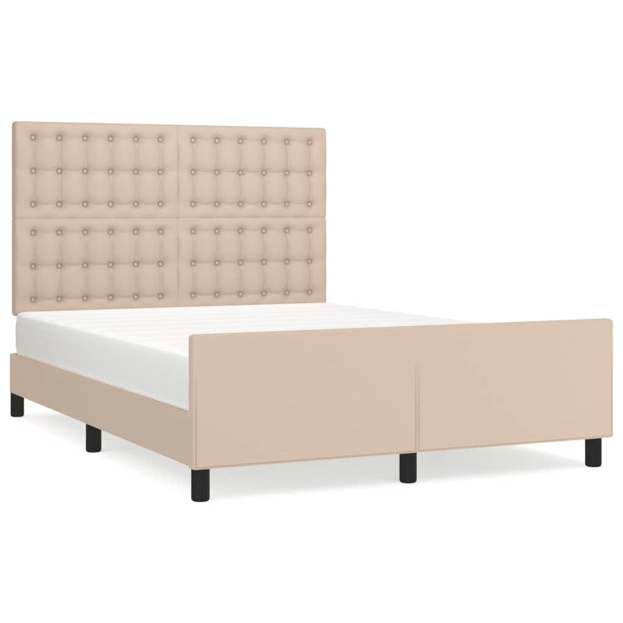 Bedframe Met Hoofdbord Kunstleer Cappucinnokleurig 140X190 Cm 140 x 190 cm Cappuccino Knopen