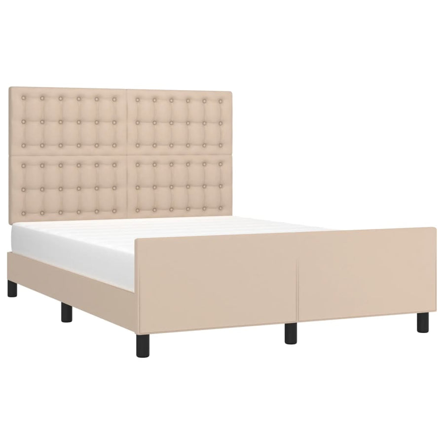 Bedframe Met Hoofdbord Kunstleer Cappucinnokleurig 140X190 Cm 140 x 190 cm Cappuccino Knopen