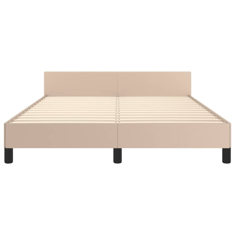 Bedframe Met Hoofdbord Kunstleer Cappucinnokleurig 140X190 Cm 140 x 190 cm Cappuccino Knopen