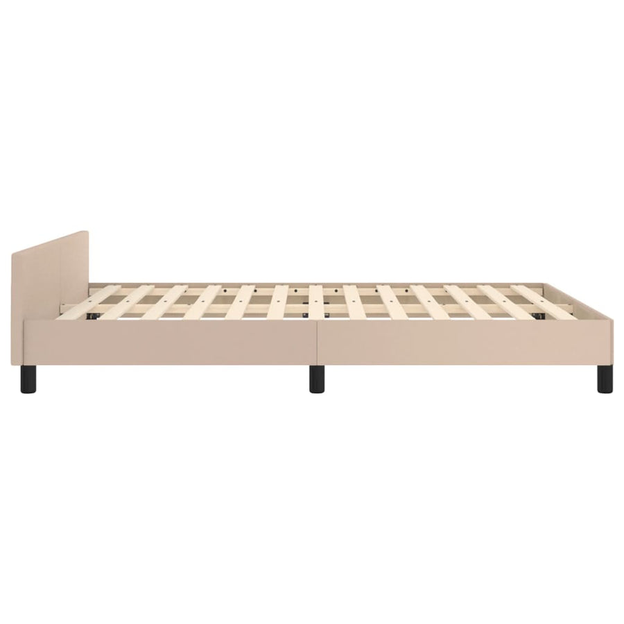 Bedframe Met Hoofdbord Kunstleer Cappucinnokleurig 140X190 Cm 140 x 190 cm Cappuccino Knopen