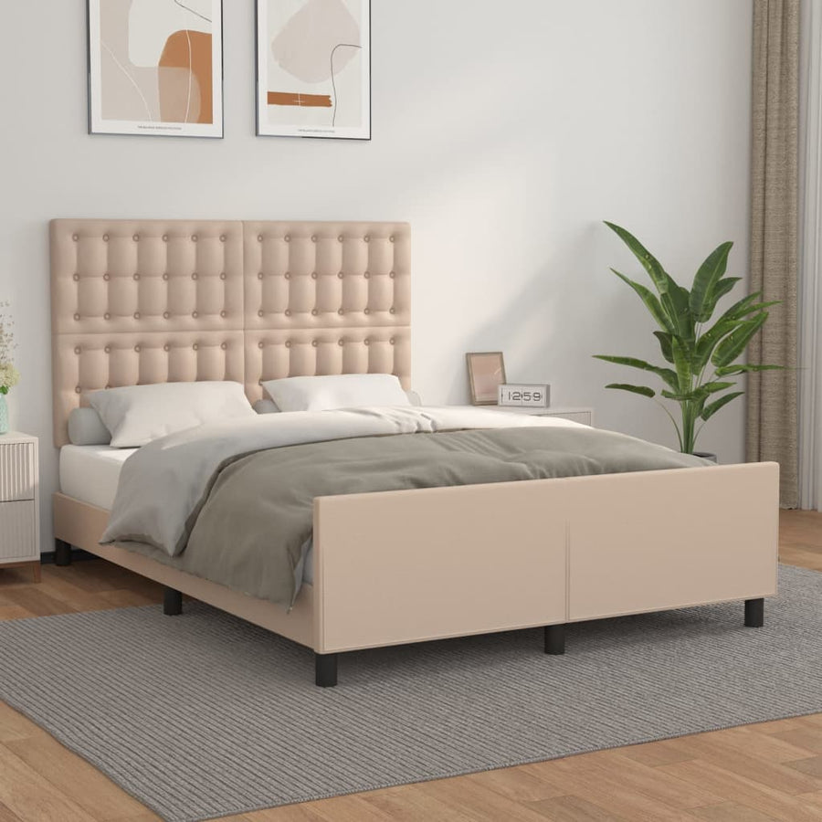 Bedframe Met Hoofdbord Kunstleer Cappucinnokleurig 140X190 Cm 140 x 190 cm Cappuccino Knopen