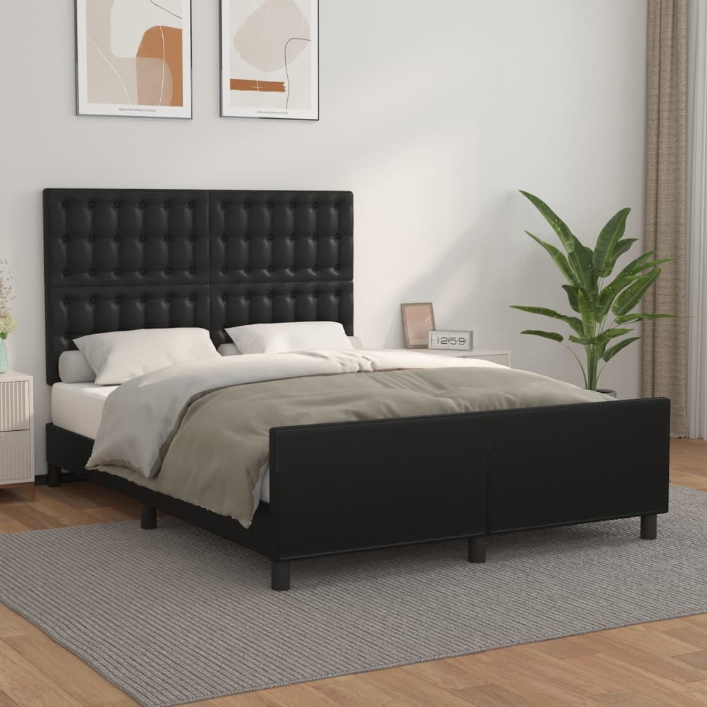 Bedframe Met Hoofdbord Kunstleer Zwart 140 x 200 cm Knopen