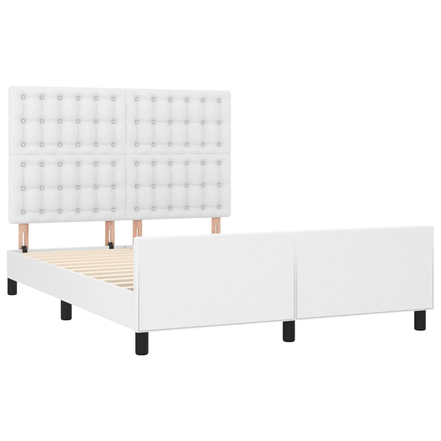 Bedframe Met Hoofdbord Kunstleer Wit 140 x 200 cm Knopen
