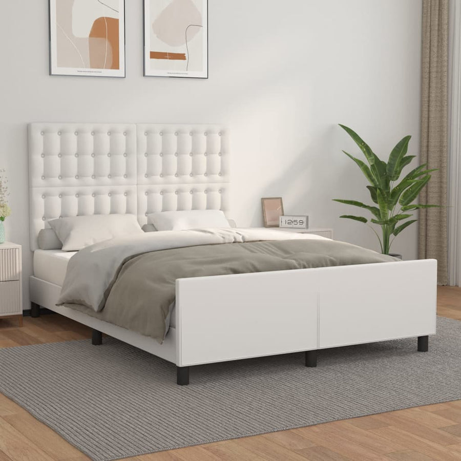 Bedframe Met Hoofdbord Kunstleer Wit 140 x 200 cm Knopen
