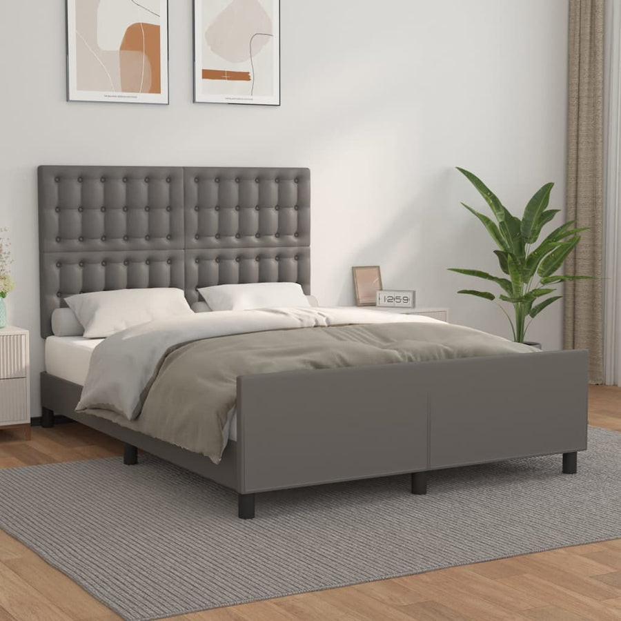 Bedframe Met Hoofdbord Kunstleer Grijs 140 x 200 cm Knopen