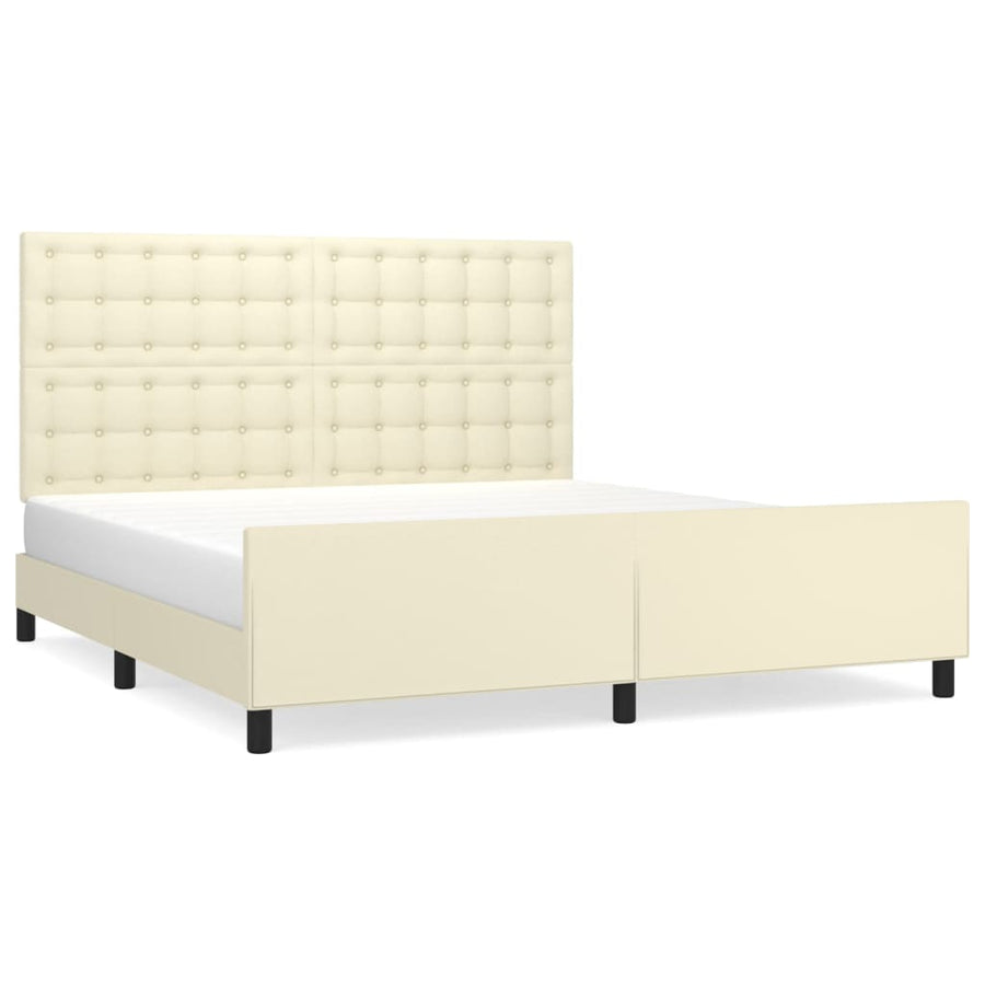 Bedframe Met Hoofdbord Kunstleer Crèmekleurig 160X200 Cm 160 x 200 cm Knopen