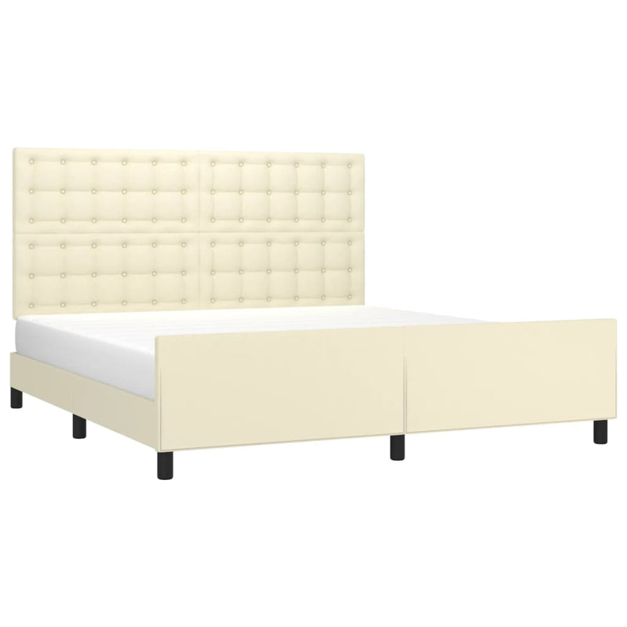 Bedframe Met Hoofdbord Kunstleer Crèmekleurig 160X200 Cm 160 x 200 cm Knopen