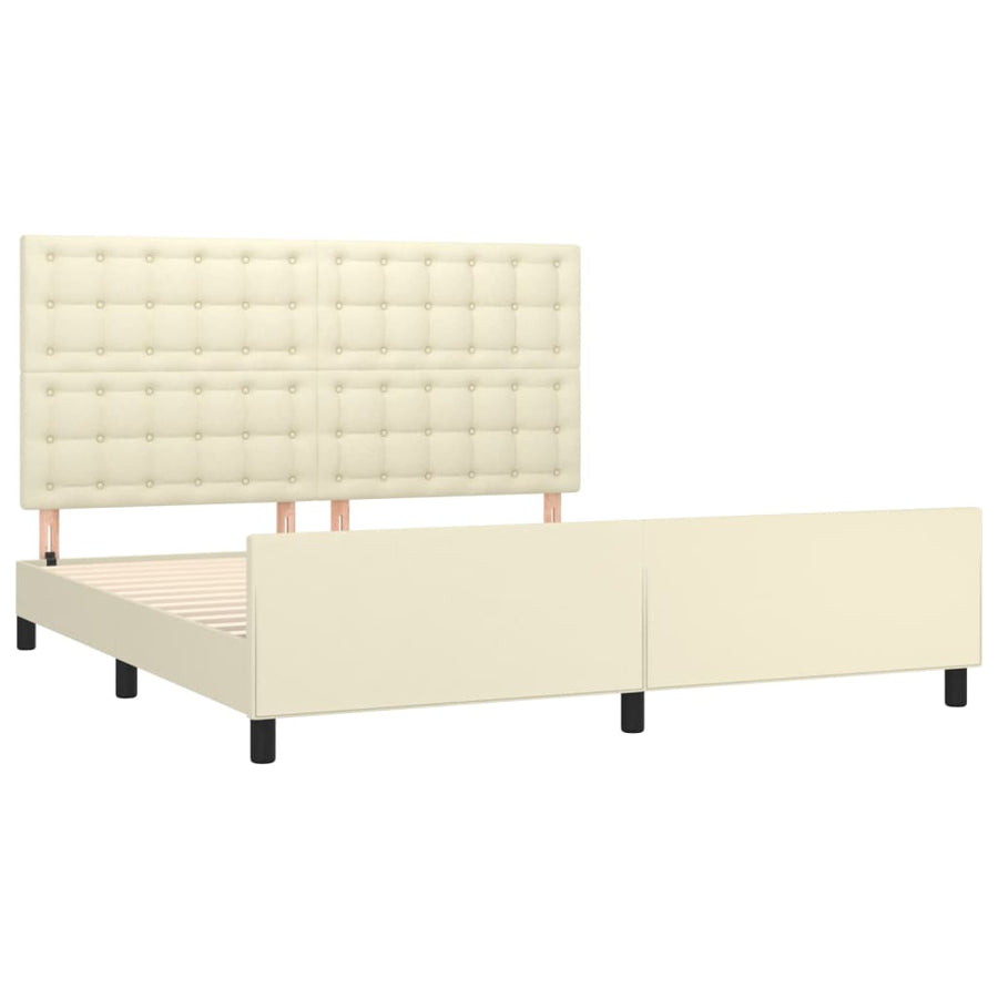 Bedframe Met Hoofdbord Kunstleer Crèmekleurig 160X200 Cm 160 x 200 cm Knopen