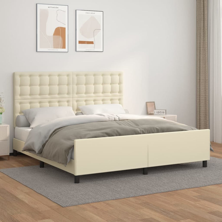 Bedframe Met Hoofdbord Kunstleer Crèmekleurig 160X200 Cm 160 x 200 cm Knopen