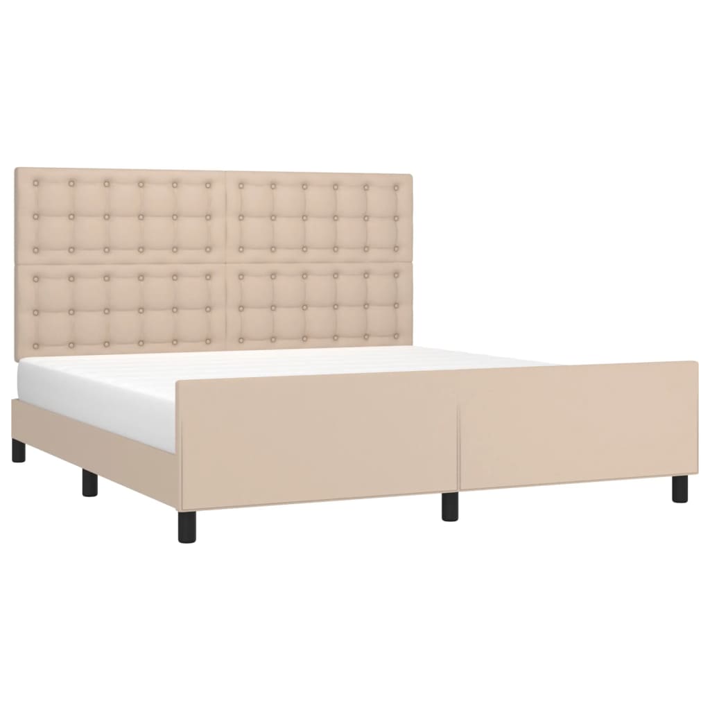 Bedframe Met Hoofdbord Kunstleer Kleurig Cappuccino 160 x 200 cm Knopen