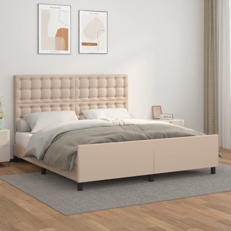Bedframe Met Hoofdbord Kunstleer Kleurig Cappuccino 160 x 200 cm Knopen
