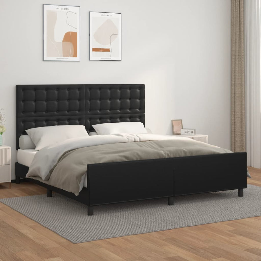 Bedframe Met Hoofdbord Kunstleer Zwart 180 x 200 cm Knopen