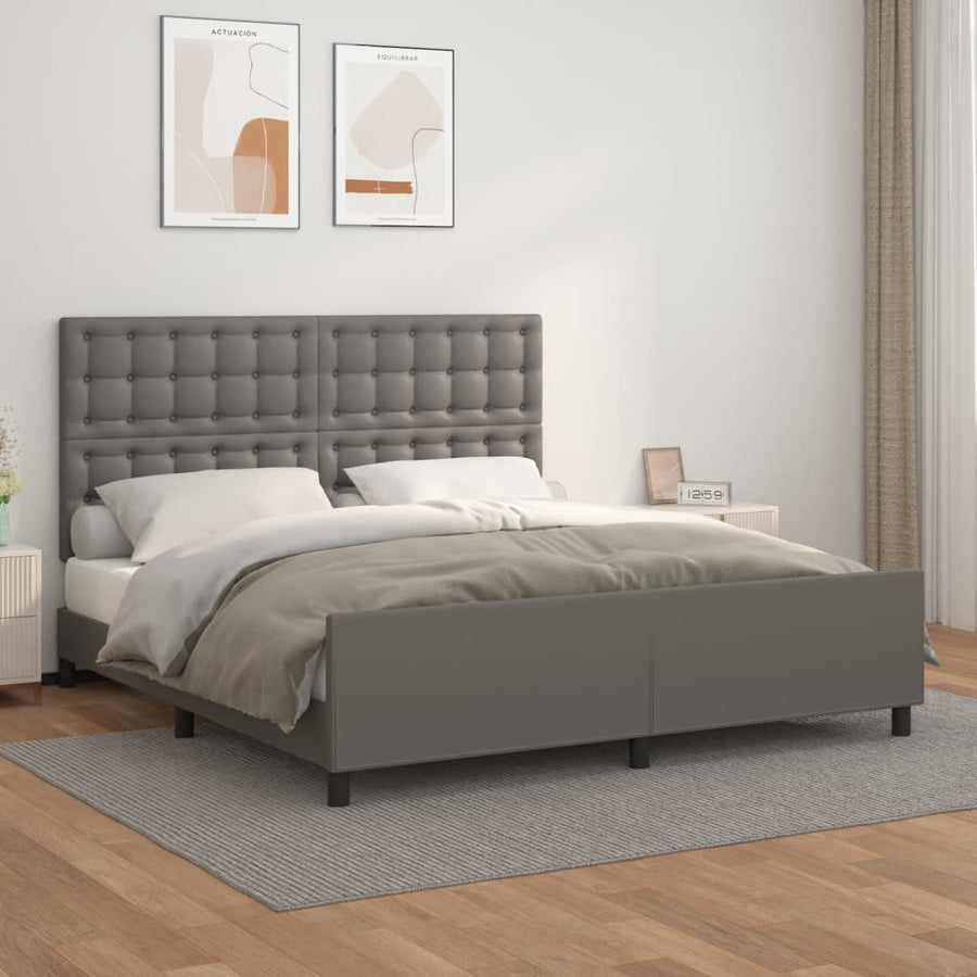 Bedframe Met Hoofdbord Kunstleer Grijs 180 x 200 cm Knopen