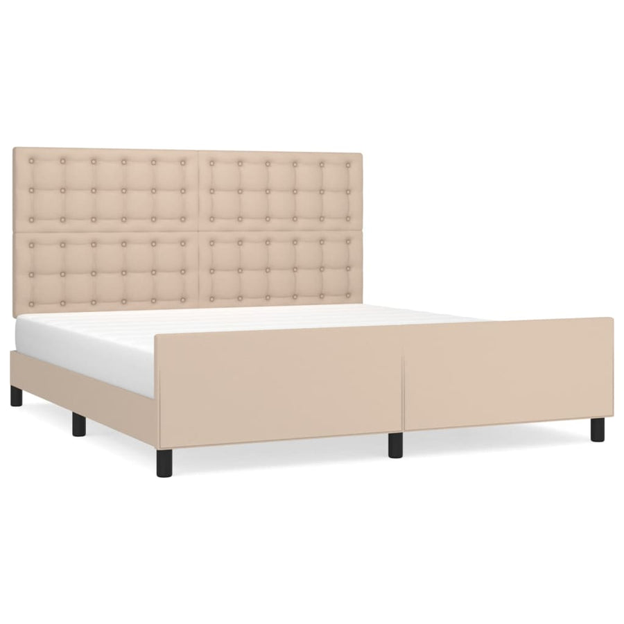 Bedframe Met Hoofdbord Kunstleer Cappuccinokleurig 180X200 Cm Cappuccino 180 x 200 cm Knopen