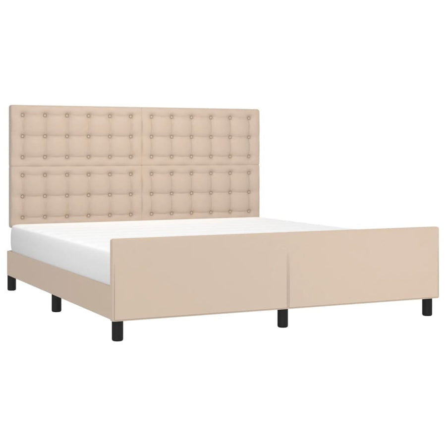 Bedframe Met Hoofdbord Kunstleer Cappuccinokleurig 180X200 Cm Cappuccino 180 x 200 cm Knopen
