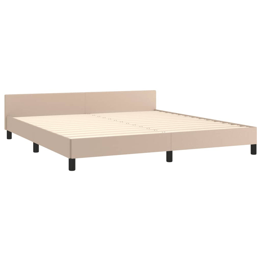 Bedframe Met Hoofdbord Kunstleer Cappuccinokleurig 180X200 Cm Cappuccino 180 x 200 cm Knopen