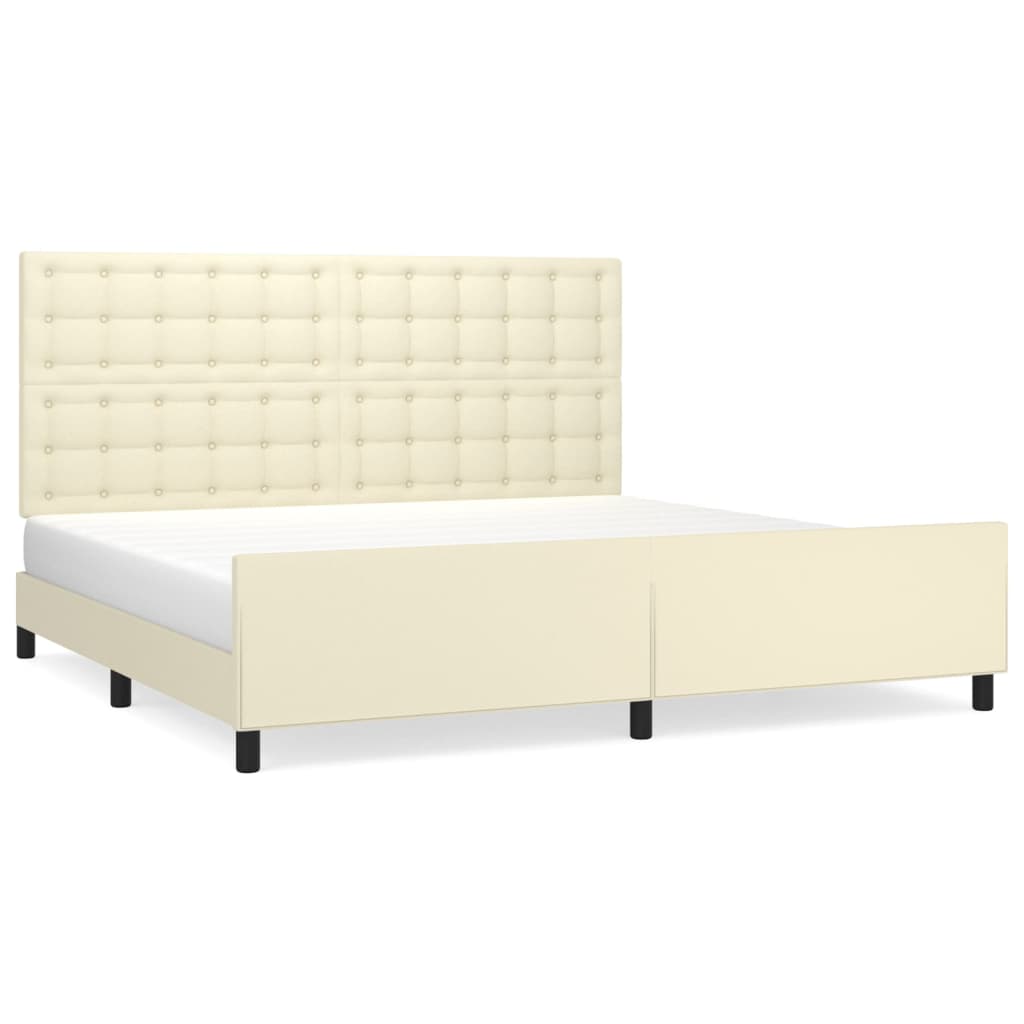 Bedframe Met Hoofdbord Kunstleer Kleurig Crème 200 x 200 cm Knopen