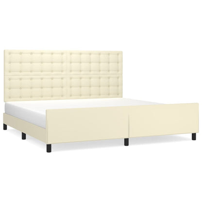 Bedframe Met Hoofdbord Kunstleer Kleurig Crème 200 x 200 cm Knopen