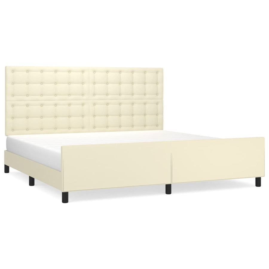 Bedframe Met Hoofdbord Kunstleer Kleurig Crème 200 x 200 cm Knopen