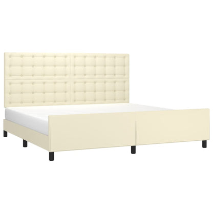 Bedframe Met Hoofdbord Kunstleer Kleurig Crème 200 x 200 cm Knopen