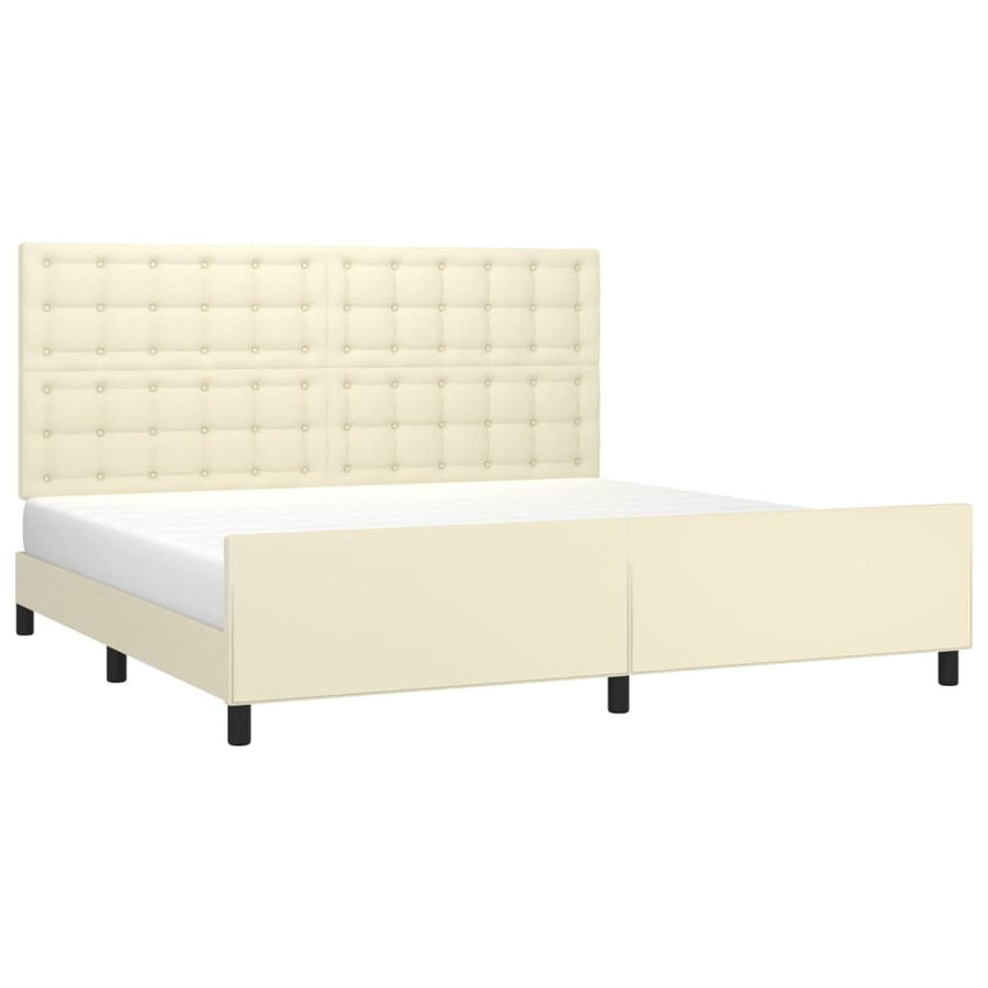 Bedframe Met Hoofdbord Kunstleer Kleurig Crème 200 x 200 cm Knopen