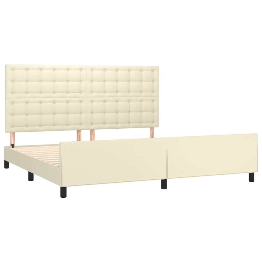 Bedframe Met Hoofdbord Kunstleer Kleurig Crème 200 x 200 cm Knopen