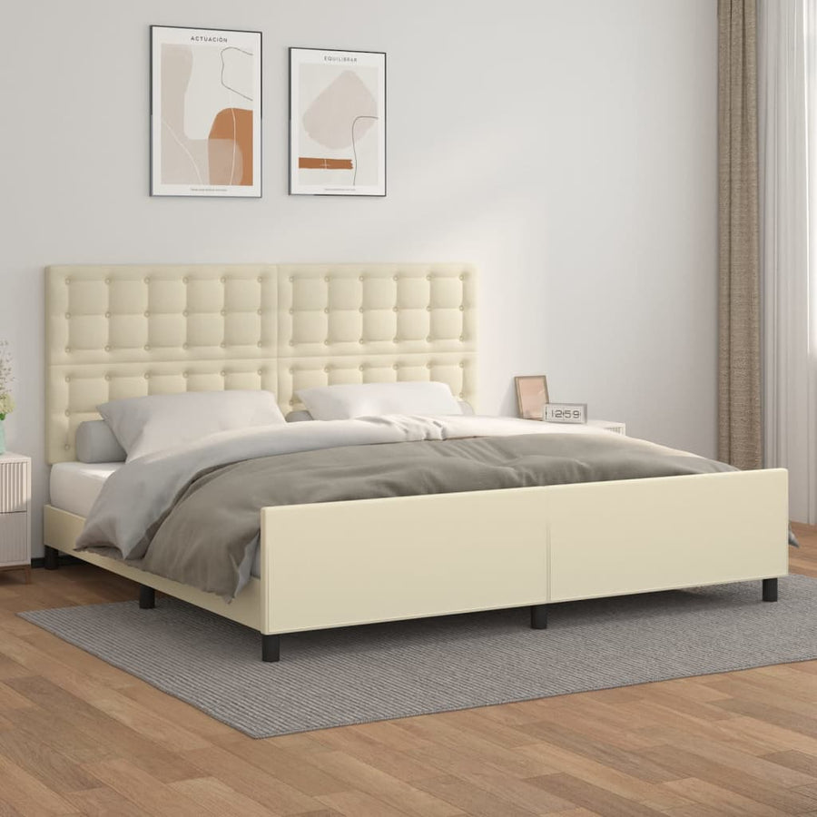 Bedframe Met Hoofdbord Kunstleer Kleurig Crème 200 x 200 cm Knopen