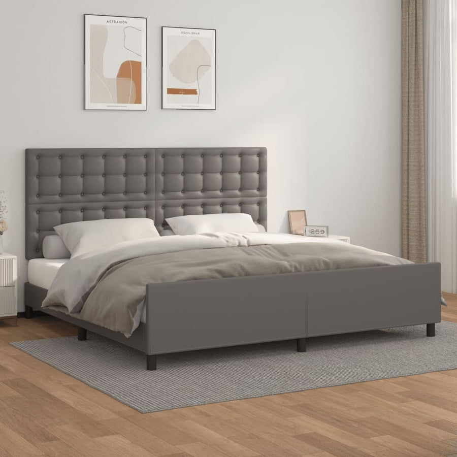 Bedframe Met Hoofdbord Kunstleer Grijs 200 x 200 cm Knopen
