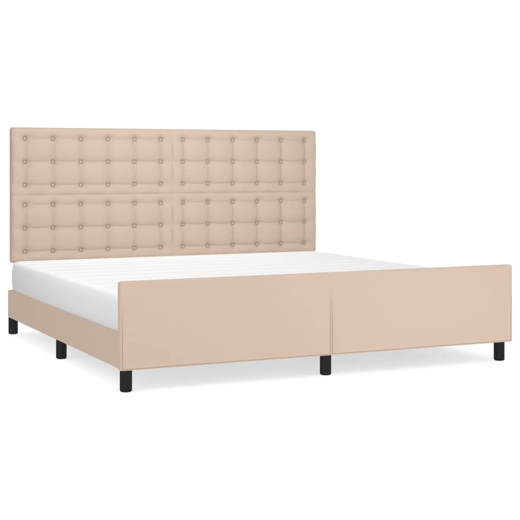 Bedframe Met Hoofdbord Kunstleer Kleurig Cappuccino 200 x 200 cm Knopen