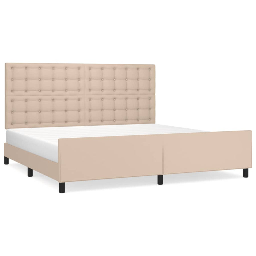 Bedframe Met Hoofdbord Kunstleer Kleurig Cappuccino 200 x 200 cm Knopen