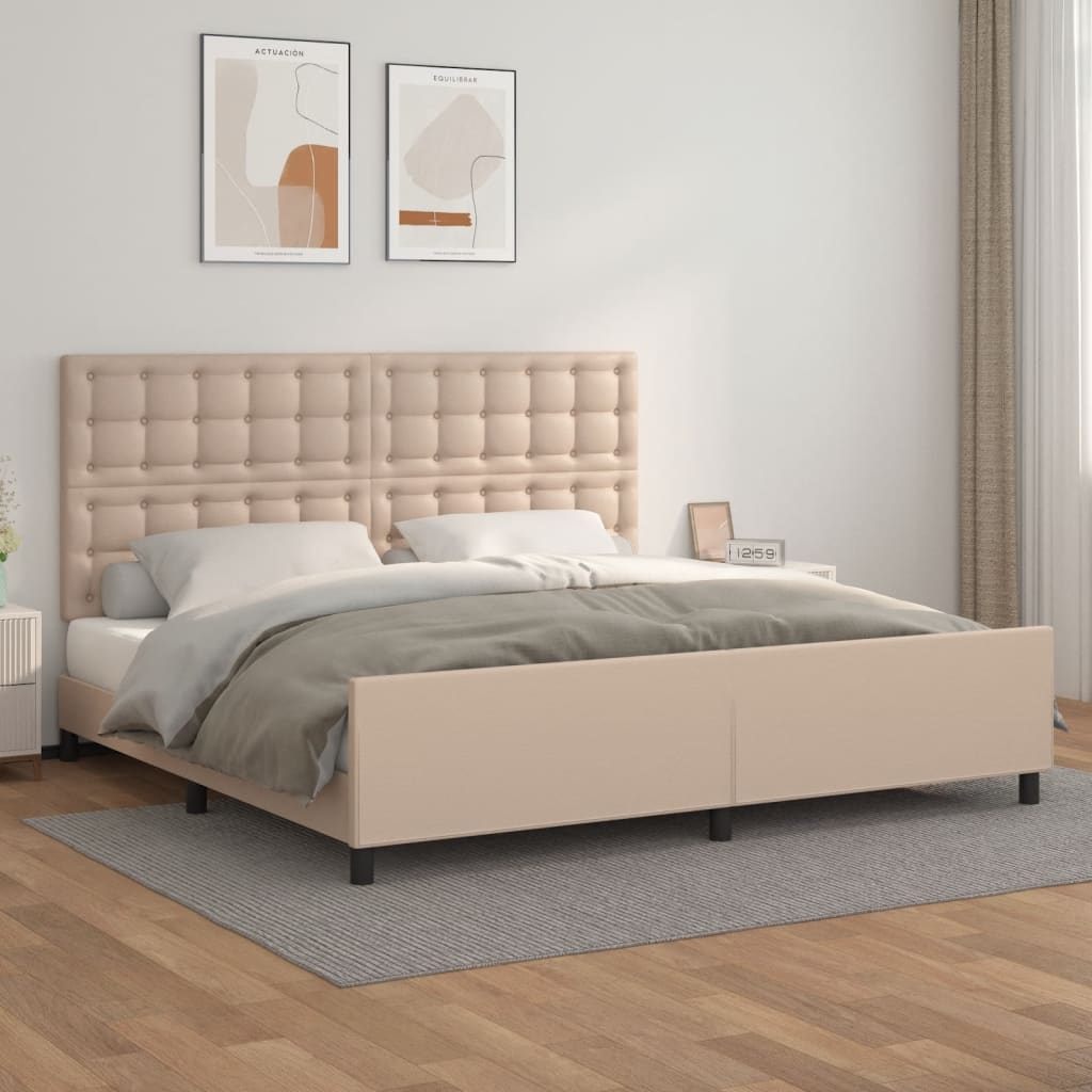 Bedframe Met Hoofdbord Kunstleer Kleurig Cappuccino 200 x 200 cm Knopen