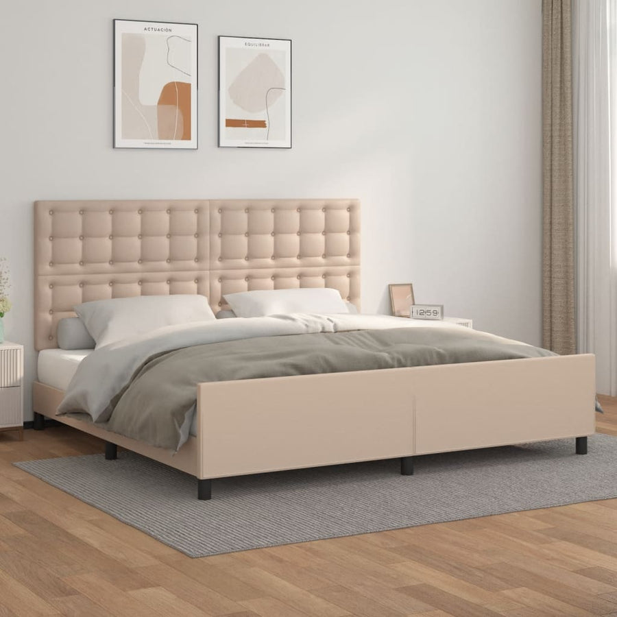 Bedframe Met Hoofdbord Kunstleer Kleurig Cappuccino 200 x 200 cm Knopen