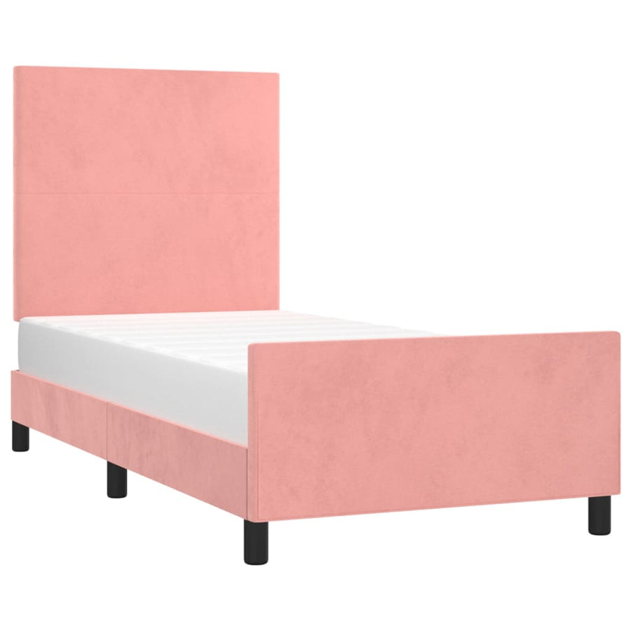 Bedframe Met Hoofdeinde Fluweel Roze 80 x 200 cm Effen ontwerp