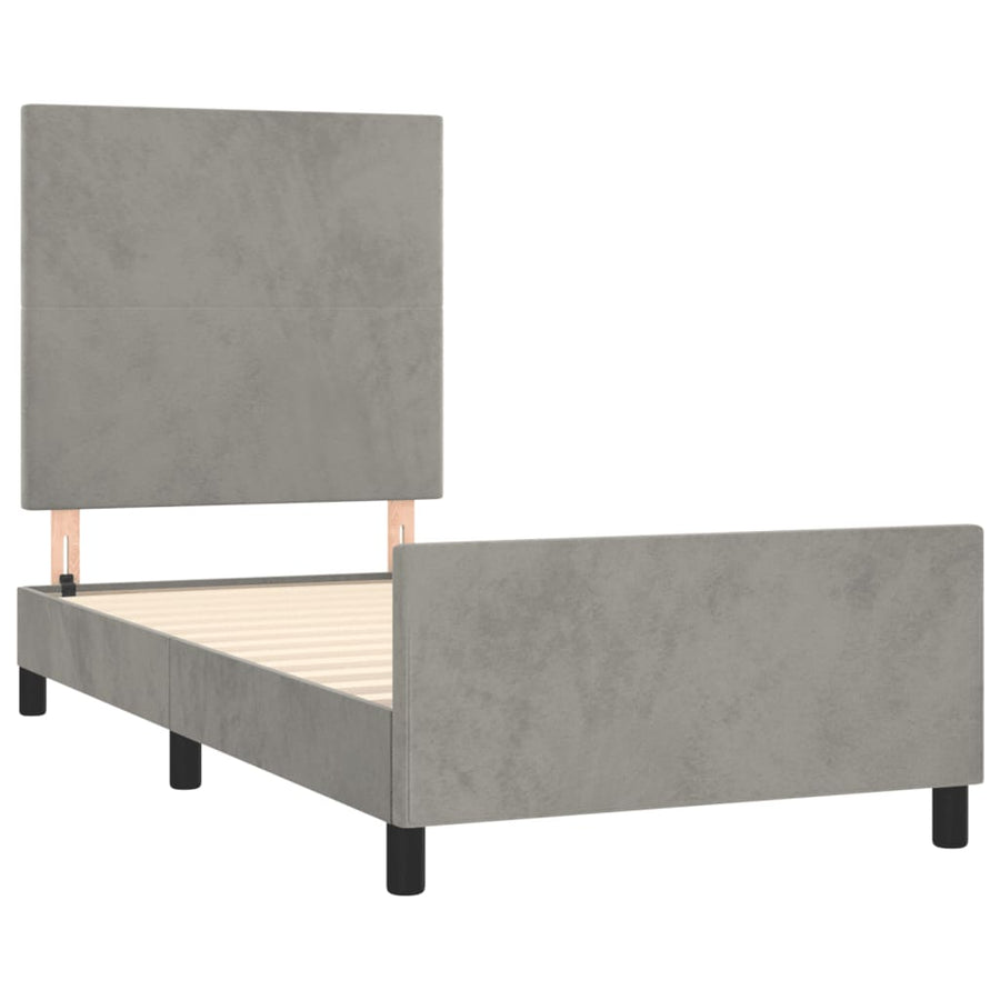 Bedframe Met Hoofdeinde Fluweel Lichtgrijs 90 x 190 cm Effen ontwerp