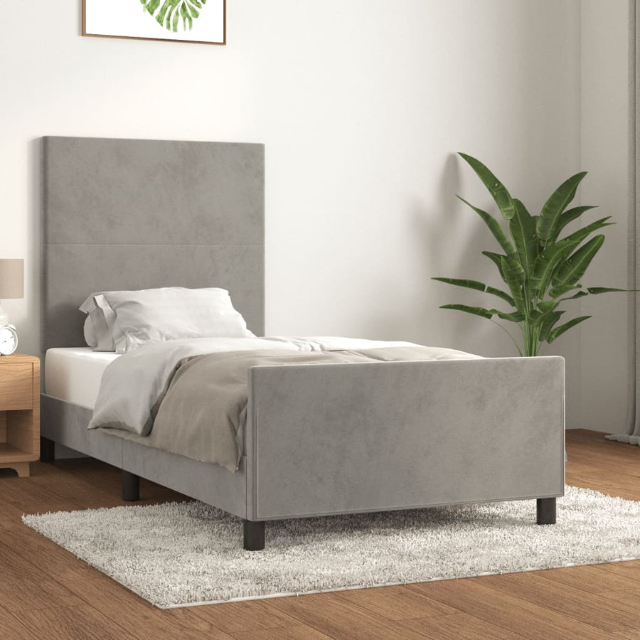 Bedframe Met Hoofdeinde Fluweel Lichtgrijs 90 x 190 cm Effen ontwerp