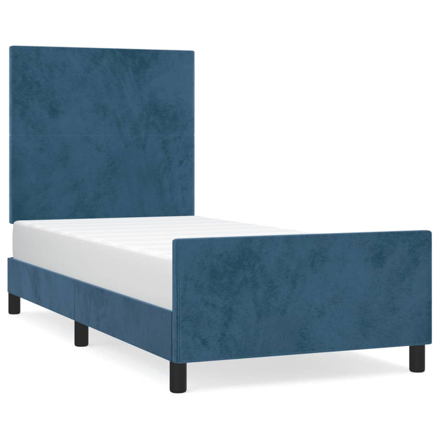 Bedframe Met Hoofdeinde Fluweel Donkerblauw 90X190 Cm Donkerblauw 90 x 190 cm Effen ontwerp