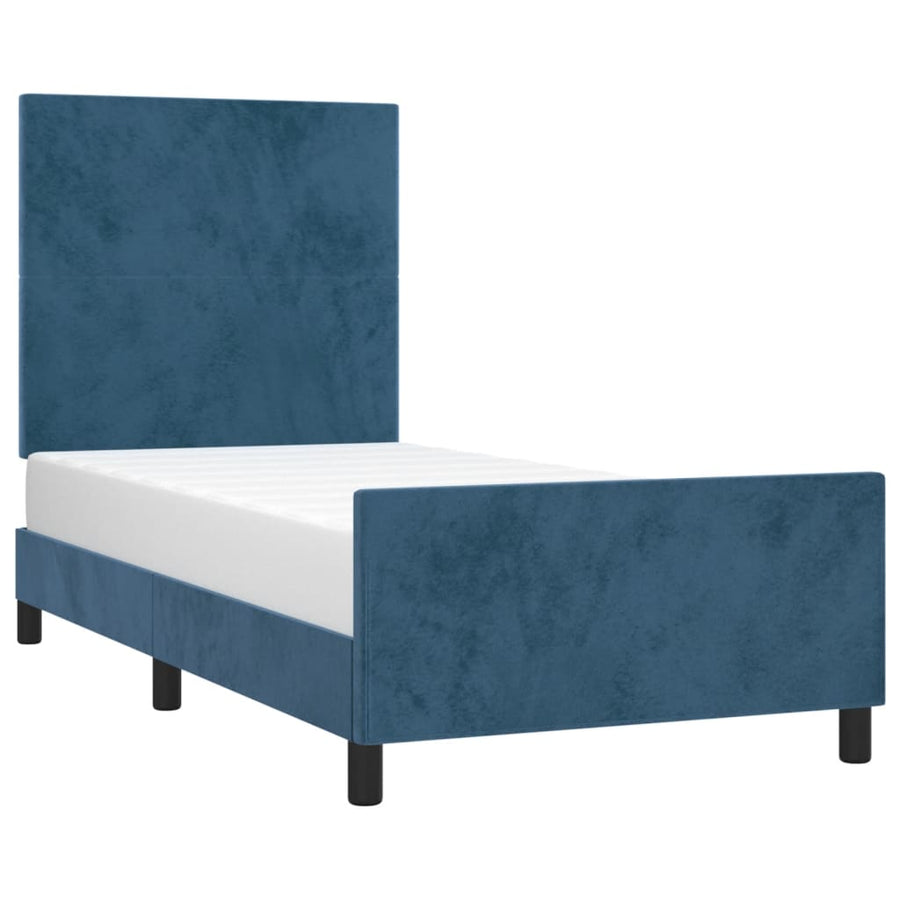 Bedframe Met Hoofdeinde Fluweel Donkerblauw 90X190 Cm Donkerblauw 90 x 190 cm Effen ontwerp
