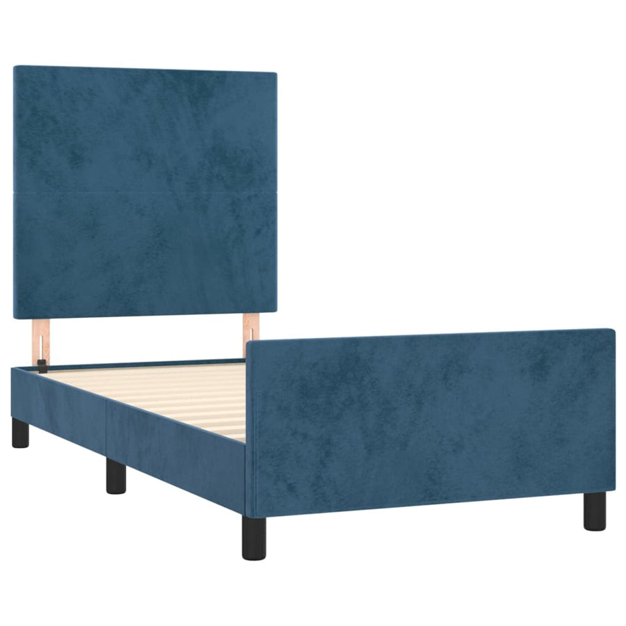 Bedframe Met Hoofdeinde Fluweel Donkerblauw 90X190 Cm Donkerblauw 90 x 190 cm Effen ontwerp